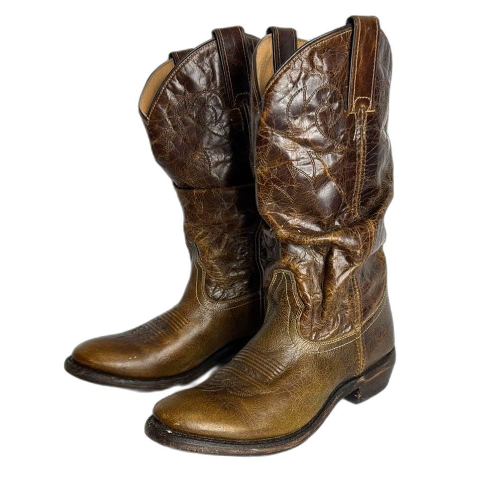DOUBLE H Western Distressed Tan Brown Slouch Boots Womens 7.5 M